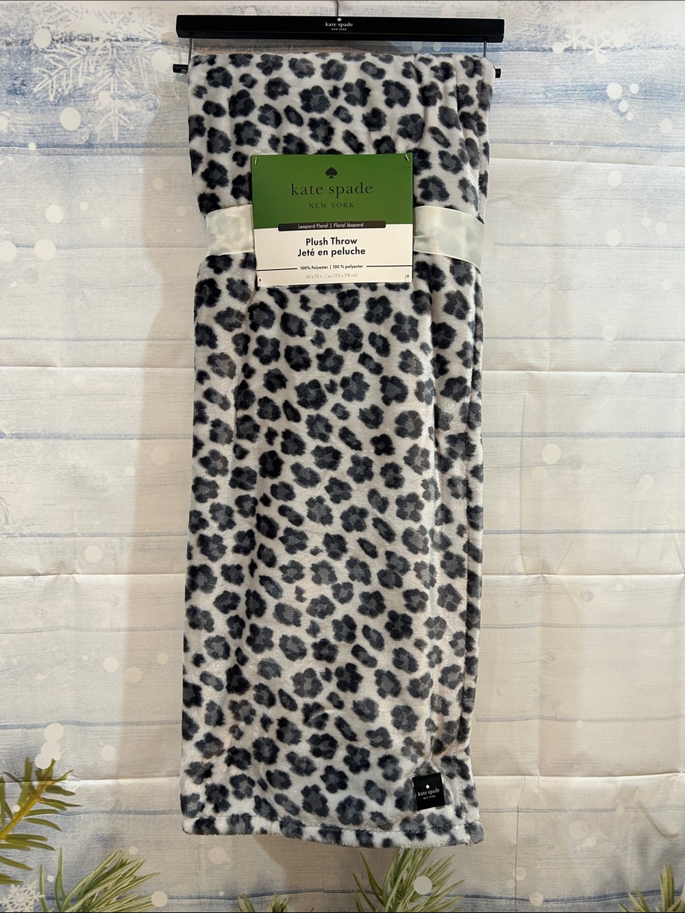 kate spade Gray and Black Leopard Plush Throw Blanket